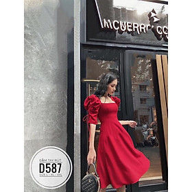Bigsize 60-90KG vmart Đầm tay rút D587 hàng Quảng Châu cao cấp chiết eo giấu bụng