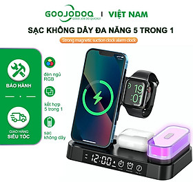 Mua  HÀNG CHÍNH HÃNG GOOJODOQ  AD3053 - Bộ sạc không dây từ tính 5 món trong 1 gồm Đế sạc - Đồng hồ báo thức - Đèn ngủ - Sạc Điện Thoại - Sạc tai phone