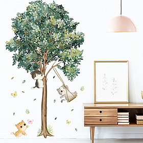 Decal dán tường trang trí phòng khách, quán cafe- Mèo đu cây- mã sp DLV94