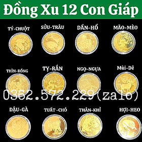  Đồng Xu 12 Con Giáp Mạ Vàng Treo Oto, Xe Máy Phong Thủy
