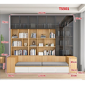 TỦ KỆ SÁCH CÁNH KÍNH KÈM GHẾ NGỒI TS501A - NỘI THẤT LẮP RÁP VIENDONGADV