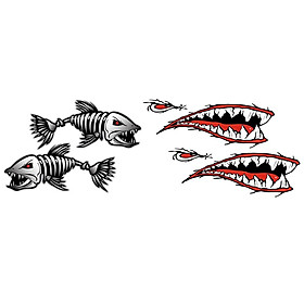 2 Pieces Shark Teeth Mouth Decal Stickers + 2 Pieces Skeleton Fish Decals Stickers  - Kayak Canoe Dinghy Boat Car Truck