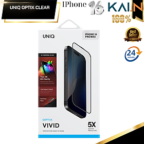 Kính Cường Lực Trong Suốt Kèm Khung Dán Cho iPhone 16 Pro Max / 16 Pro / 16 Plus / 16, UNIQ OPTIX VIVID CLEAR_ Hàng Chính Hãng