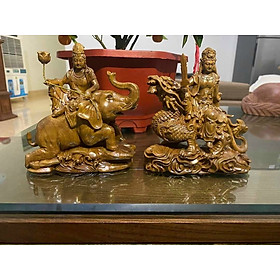 Mua Cặp tượng văn thù _ phổ hiền bồ tát bằng gỗ bách xanh thơm nức kt 15×14×6cm