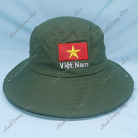 Nón tai bèo rộng vành nam thêu lá cờ Việt Nam, chất liệu vải kaki oát mát mẻ, bền chắc - Dùng khi làm việc ngoài trời - Hạnh Dương