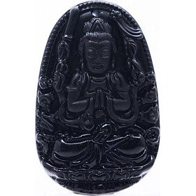 Mặt dây chuyền Thiên Thủ Thiên Nhãn đá Obsidian tự nhiên - Phật Độ Mạng cho người tuổi Tý - PBMOBS01 (Mặt kèm sẵn dây đeo)