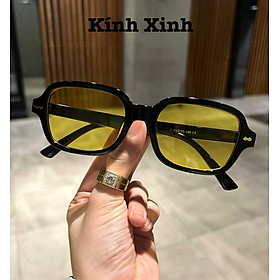 Kính mắt thời trang mắt vàng dáng chữ nhật unisex cho nam nữ + Tặng phụ kiện hộp đựng, khăn lau