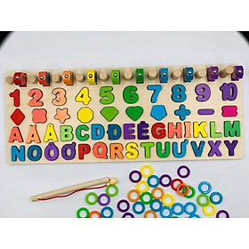 Bộ đồ chơi gỗ câu cá bảng chữ cái và ghép số học đếm cho bé, bộ bảng số và chữ thông minh