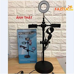 Mua Đèn Live Stream 4in1 Để Bàn Có Chân Đỡ Micro LivesTream Hai Điện Thoại - Bộ Giá Đỡ Điện Thoại Livestream 4in1