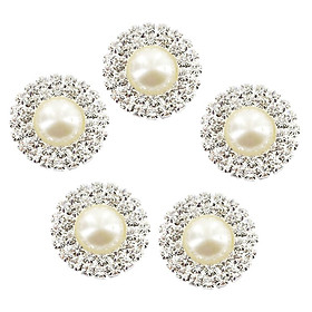 Crystal Faux Pearl Button Flatback Decoration DIY Sewing 25mm 5pcs Beige