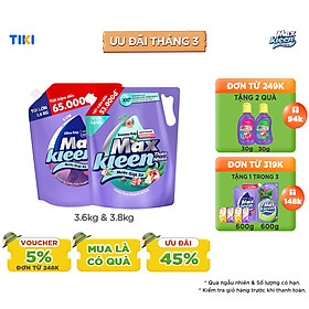 Combo Túi Nước Giặt Xả MaxKleen Thiên Nhiên 3.6kg + Túi Huyền Diệu 3.8kg