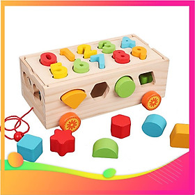 Xe Kéo Thả Hình Khối  Đồ Chơi Gỗ Montessori ,Màu Sắc Đẹp,Luyện Kỹ Năng Tay và Học Màu Sắc,Hình Khối