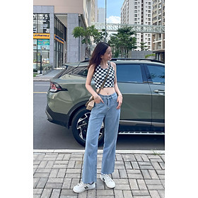 Quần jeans nữ lưng cao ống suông Q8002