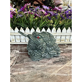 Mua Tượng Cóc Ba Chân  Cóc Ngậm Tiền  Thiềm Thừ phong thủy chiêu tài lộc đá ngọc serpentine - Dài 15 cm