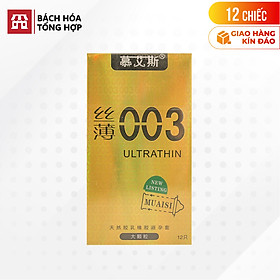 Hộp 12 cái Bao cao su Muaisi 0.03 Ultrathin Vàng - Siêu mỏng, có hạt