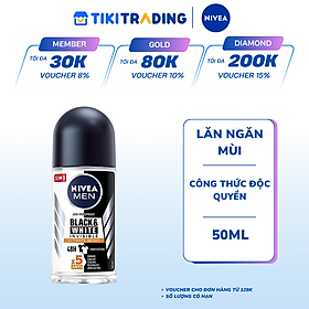 (B2B)Lăn Ngăn Mùi NIVEA MEN Black&White Ngăn Vệt Ố Vàng Vượt Trội - Hương Mạnh Mẽ (50 ml) - 85392