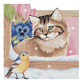Beginners Kids Floral Cat Bird Stamped Cross Stitch Kit Accurate Home Decor 11CT