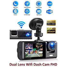 Camera Hành Trình Wifi 2 Mắt Màn Hình IPS 2.0 FHD 1080P 12MP 30fps IR/Mic Quay Chụp Rõ Nét Kết Nối Android/iOS