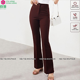 Quần ống loe Hiền Trần BOUTIQUE lưng cạp cao 1 cúc suông rộng nữ dài culottes màu đen nâu