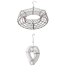 2pcs Rustic Iron Wire Heart&Round Succulent Pot Iron Hanging Planter Plant