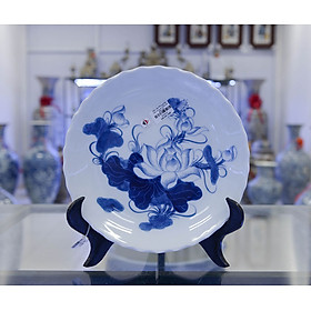 Mâm bồng, đĩa đựng hoa quả Men Lam Trắng Trơn họa tiết SEN