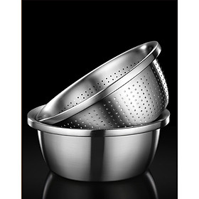 Mua Thau rổ inox 304 thép ko gỉ đựng rửa rau củ quả vo gạo trộn salad làm bánh đa năng cao cấp 22 24 26 30 32 34cm
