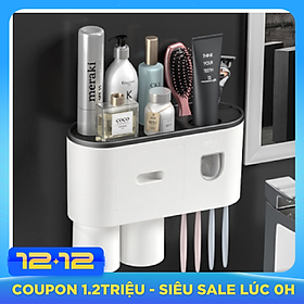 KỆ ĐỂ BÀN CHẢI ĐÁNH RĂNG VÀ NHẢ KEM ĐÁNH RĂNG TỰ ĐỘNG KÈM 2 CỐC HÚT TỪ TÍNH