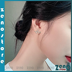 Khuyên tai ZenO nhịp tim Hàn Quốc bạc Ý, bông tai bạc S925 nhịp tim kim cương