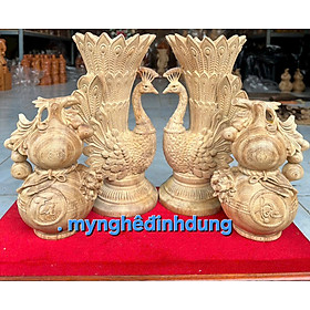 Mua Combo cặp chim công cắm hoa cao 30 cặp hồ lô cao 20cm bằng gỗ ngọc Am thơm nức