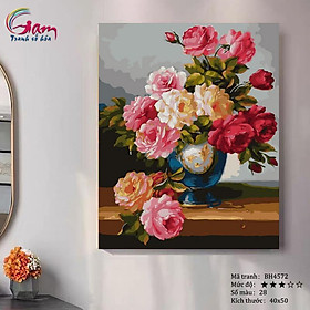 Mua Tranh tô màu theo số hoa hồng mới lọ màu to 5ml + 2 bộ cọ + khung 2.5cm BH4572