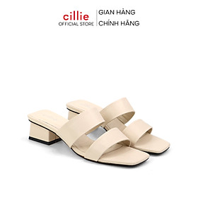 Dép Sandal Cao Gót Guốc Nữ Cillie Quai Ngang Gót Vuông Chắc Chắn 1159