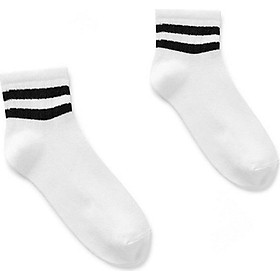 Set 10 Đôi Tất Nữ 2 Sọc In Phong Cách Hàn Quốc Màu Trắng Sọc Đen