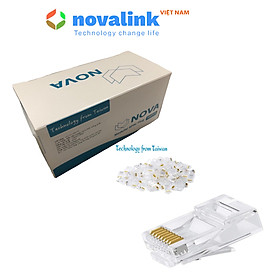 Hình ảnh Đầu bấm mạng RJ45 cat6 1 mảnh Nova CC-01-00176, chân cắm mạ vàng cao cấp, hàng chính hãng (hộp 100 hạt)