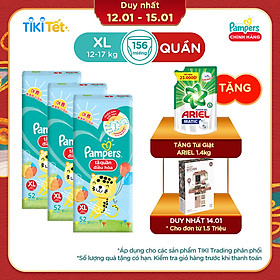 Combo 3 Tã Quần Pampers Điều Hoà Gói Lớn XL52 Tặng 1 Túi Nước Giặt Ariel 1.4kg