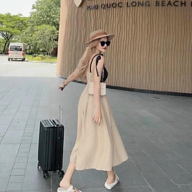 ĐẦM PHỐI XOÈ NHÚN EO MOOCKING SAU LƯNG