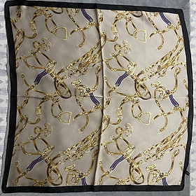 Khăn turban lụa vuông cao cấp choàng cổ size 70x70cm thanh lịch đa năng dùng làm áo yếm in hình dây xích
