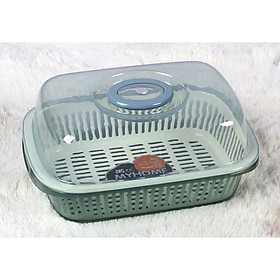 Mua Sét chậu rổ rửa rau kèm lắp đậy trong suốt bằng nhựa cao cấp hình chữ nhật 32x22x15 ( Giao Màu ngẫu nhiên ) - ANTH226