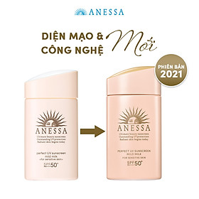 [Made in Japan] Kem chống nắng dạng sữa dịu nhẹ cho da nhạy cảm và trẻ em Anessa Perfect UV Sunscreen Mild Milk For Sensitive Skin SPF 50+ PA++++ 60ml