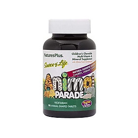 NaturesPlus Animal Parade Source of Life Children's Chewable Multivitamin - 180 Animal Shaped Tablets - Natural Assorted Flavors - Vegetarian, Gluten-Free - 90 Total Servings
