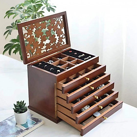 Hộp Đựng Trang Sức Gỗ Vintage 6 Tầng Màu Gỗ
