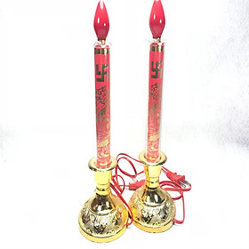 Đèn bàn thờ hình nến hoa văn rồng đỏ cực đẹp ( Bộ 2 đèn )