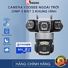 Camera wifi Yoosee Ngoài Trời 20MPX 4 Mắt 3 Màn Hình Kép Q10-28 Phiên Bản Mới 2025,Đêm Có Màu, Đàm Thoại Hai Chiều, Chống Nước Nhựa IP66, Hàng Nhập Khẩu