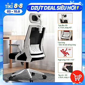 Ghế Văn Phòng, Ghế Công Thái Học, Ghế Làm Việc Xoay 360° - Tựa Đầu 3D, Tay Vịn Thông Minh, Có Trợ Lực Vùng Eo Thắt Lưng, Vải Dệt Thoáng Khí & Cao Su Đàn Hồi, Bảo Vệ Cột Sống Lưng - Hàng Chính Hãng