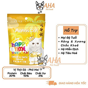 bánh thưởng cho mèo Aatas Cat 1 Bao 60g - Snack Happy Time cho mèo có 4 vị Cá Hồi, Cá Ngừ, Thịt Gà, Hải Sâm, Phô Mai