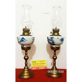 Đôi đèn dầu chân đồng - thân gốm - đèn thờ linh thiêng