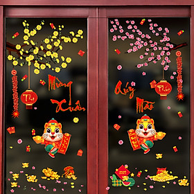 Decal dán tường trang trí Tết 2023- Mèo chào xuân