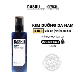 Kem dưỡng da cho Nam 5 in 1(Skin + Lotion + Essence + Moisturizing Cream + Nutritional Cream) Dashu Mans Aqua Real Moist All in One Cream 153ml, kem dưỡng da ban đêm, ban ngày cung cấp độ ẩm cho da khô, hạn chế lão hóa, chính hãng Hàn Quốc.