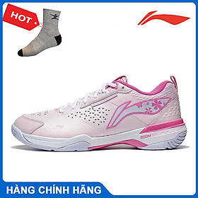 Giày cầu lông nữ chính hãng Lining AYAT005-4 màu hồng dành cho nữ họa tiết hoa đào, nhẹ nhàng tinh tế-tặng tất thể thao bendu