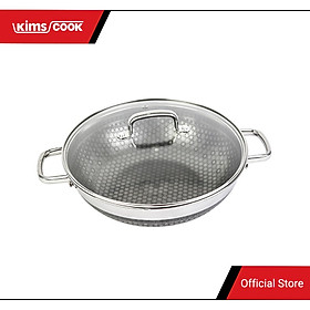 Chảo sâu Noon Song inox 3 lớp đáy từ nắp kính chống dính 2 mặt KIMS COOK 30cm