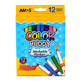 Bút dạ màu loại dài Amos Color Buddy CM12P-L - Hộp 12 bút (Hàn Quốc)